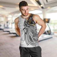 Japanese Samurai Warrior Men Tank Top White Polynesian Tattoo Style