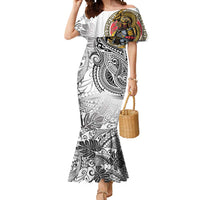 Japanese Samurai Warrior Mermaid Dress White Polynesian Tattoo Style