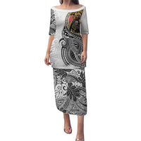 Japanese Samurai Warrior Puletasi White Polynesian Tattoo Style