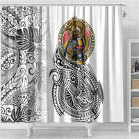 Japanese Samurai Warrior Shower Curtain White Polynesian Tattoo Style