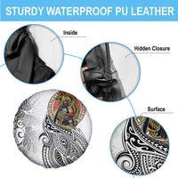 Japanese Samurai Warrior Spare Tire Cover White Polynesian Tattoo Style