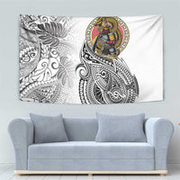 Japanese Samurai Warrior Tapestry White Polynesian Tattoo Style