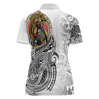 Japanese Samurai Warrior Women Polo Shirt White Polynesian Tattoo Style