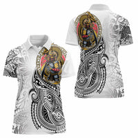 Japanese Samurai Warrior Women Polo Shirt White Polynesian Tattoo Style