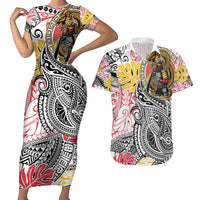 Japanese Samurai Warrior Couples Matching Short Sleeve Bodycon Dress and Hawaiian Shirt Colorful Polynesian Tattoo Style LT9 White - Polynesian Pride