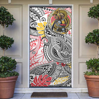 Japanese Samurai Warrior Door Cover Colorful Polynesian Tattoo Style - Polynesian Pride