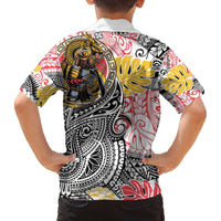 Japanese Samurai Warrior Family Matching Off The Shoulder Long Sleeve Dress and Hawaiian Shirt Colorful Polynesian Tattoo Style