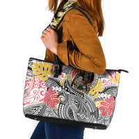Japanese Samurai Warrior Leather Tote Bag Colorful Polynesian Tattoo Style LT9 White - Polynesian Pride