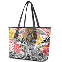 Japanese Samurai Warrior Leather Tote Bag Colorful Polynesian Tattoo Style LT9 - Polynesian Pride
