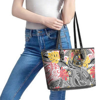 Japanese Samurai Warrior Leather Tote Bag Colorful Polynesian Tattoo Style LT9 - Polynesian Pride