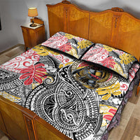 Japanese Samurai Warrior Quilt Bed Set Colorful Polynesian Tattoo Style