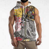 Japanese Samurai Warrior Sleeveless Zip Hoodie Colorful Polynesian Tattoo Style - Polynesian Pride