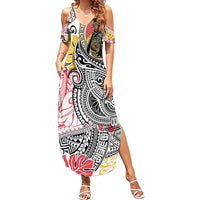 Japanese Samurai Warrior Summer Maxi Dress Colorful Polynesian Tattoo Style
