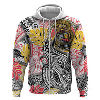 Japanese Samurai Warrior Zip Hoodie Colorful Polynesian Tattoo Style