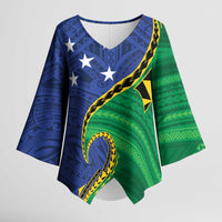Solomon Islands Independence Day 1978 Personalised Kimono Sleeve Blouse Polynesian Pattern with Flag Style - Polynesian Pride
