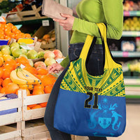 Solomon Islands Rugby Custom Grocery Bag Simple Coat of arm Polynesian Pattern