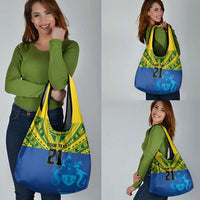 Solomon Islands Rugby Custom Grocery Bag Simple Coat of arm Polynesian Pattern