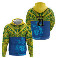 Solomon Islands Rugby Custom Hoodie Simple Coat of arm Polynesian Pattern