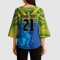 Solomon Islands Rugby Custom Kimono Sleeve Blouse Simple Coat of arm Polynesian Pattern - Polynesian Pride