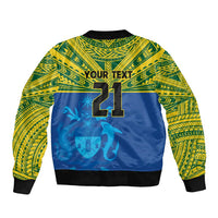 Solomon Islands Rugby Custom Sleeve Zip Bomber Jacket Simple Coat of arm Polynesian Pattern
