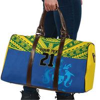 Solomon Islands Rugby Custom Travel Bag Simple Coat of arm Polynesian Pattern - Polynesian Pride