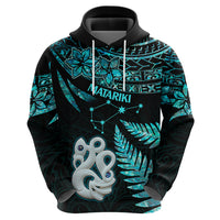 Matariki New Zealand Hoodie Maori Manaia with Paua Shell Aqua LT9 - Polynesian Pride