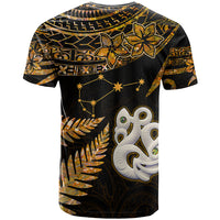 Maori T Shirt Matariki Stars Manaia with Paua Shell Gold LT9 - Polynesian Pride