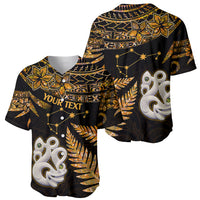 Custom Maori Baseball Jersey Matariki Stars Manaia with Paua Shell - Gold LT9 - Polynesian Pride