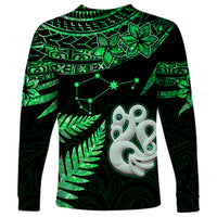 Maori Long Sleeve Shirt Matariki Stars Manaia with Paua Shell - Green LT9 - Polynesian Pride