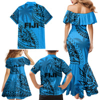Fiji Rugby Family Matching Mermaid Dress and Hawaiian Shirt Kaiviti Fijian Tribal World Cup Blue No1 LT9 - Polynesian Pride