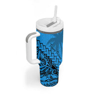 Blue Fiji Rugby Tumbler With Handle Kaiviti Fijian Tribal World Cup