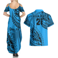 Custom Fiji Rugby Couples Matching Summer Maxi Dress and Hawaiian Shirt Kaiviti Fijian Tribal World Cup Blue No1 LT9 - Polynesian Pride