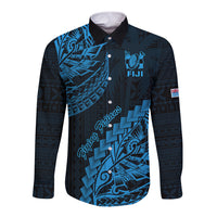 Fiji Rugby Long Sleeve Button Shirt Kaiviti Fijian Tribal World Cup Blue No2 LT9 Unisex Blue - Polynesian Pride
