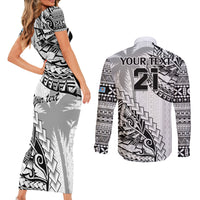 Custom Fiji Rugby Couples Matching Short Sleeve Bodycon Dress and Long Sleeve Button Shirt Kaiviti Fijian Tribal World Cup White LT9 - Polynesian Pride
