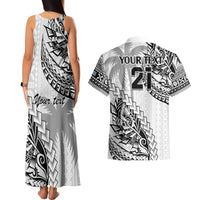 Custom Fiji Rugby Couples Matching Tank Maxi Dress and Hawaiian Shirt Kaiviti Fijian Tribal World Cup White LT9 - Polynesian Pride