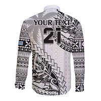 Custom Fiji Rugby Long Sleeve Button Shirt Kaiviti Fijian Tribal World Cup White LT9 - Polynesian Pride