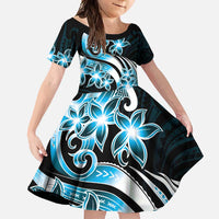 Plumeria Tribal Tattoo Family Matching Long Sleeve Bodycon Dress and Hawaiian Shirt Blue Polynesian Pattern