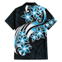 Plumeria Tribal Tattoo Family Matching Long Sleeve Bodycon Dress and Hawaiian Shirt Blue Polynesian Pattern