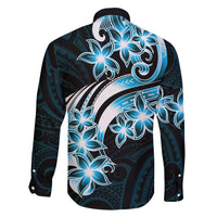 Plumeria Tribal Tattoo Family Matching Long Sleeve Bodycon Dress and Hawaiian Shirt Blue Polynesian Pattern