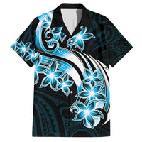 Plumeria Tribal Tattoo Family Matching Off Shoulder Short Dress and Hawaiian Shirt Blue Polynesian Pattern LT9 Dad's Shirt - Short Sleeve Blue - Polynesian Pride