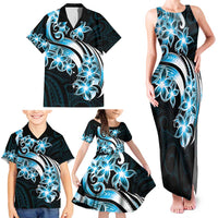 Plumeria Tribal Tattoo Family Matching Tank Maxi Dress and Hawaiian Shirt Blue Polynesian Pattern LT9 - Polynesian Pride