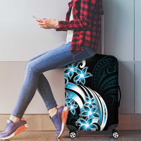 Plumeria Tribal Tattoo Luggage Cover Blue Polynesian Pattern