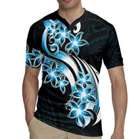 Plumeria Tribal Tattoo Rugby Jersey Blue Polynesian Pattern