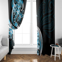 Plumeria Tribal Tattoo Window Curtain Blue Polynesian Pattern