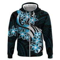 Plumeria Tribal Tattoo Zip Hoodie Blue Polynesian Pattern