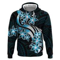 Plumeria Tribal Tattoo Zip Hoodie Blue Polynesian Pattern
