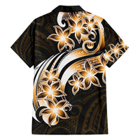 Plumeria Tribal Tattoo Family Matching Off Shoulder Short Dress and Hawaiian Shirt Gold Polynesian Pattern