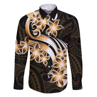 Plumeria Tribal Tattoo Family Matching Off Shoulder Short Dress and Hawaiian Shirt Gold Polynesian Pattern