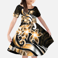 Plumeria Tribal Tattoo Family Matching Puletasi and Hawaiian Shirt Gold Polynesian Pattern LT9 Daughter's Dress Gold - Polynesian Pride