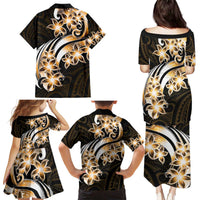 Plumeria Tribal Tattoo Family Matching Puletasi and Hawaiian Shirt Gold Polynesian Pattern LT9 - Polynesian Pride